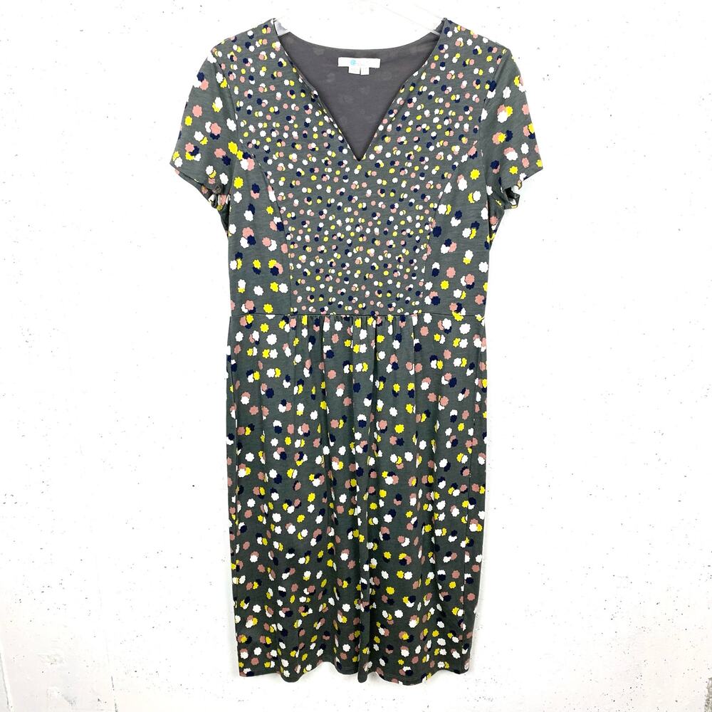 Boden Womens Emory Jersey Dress Short Sleeve Polka Dot Multicolor Gray Size 10L